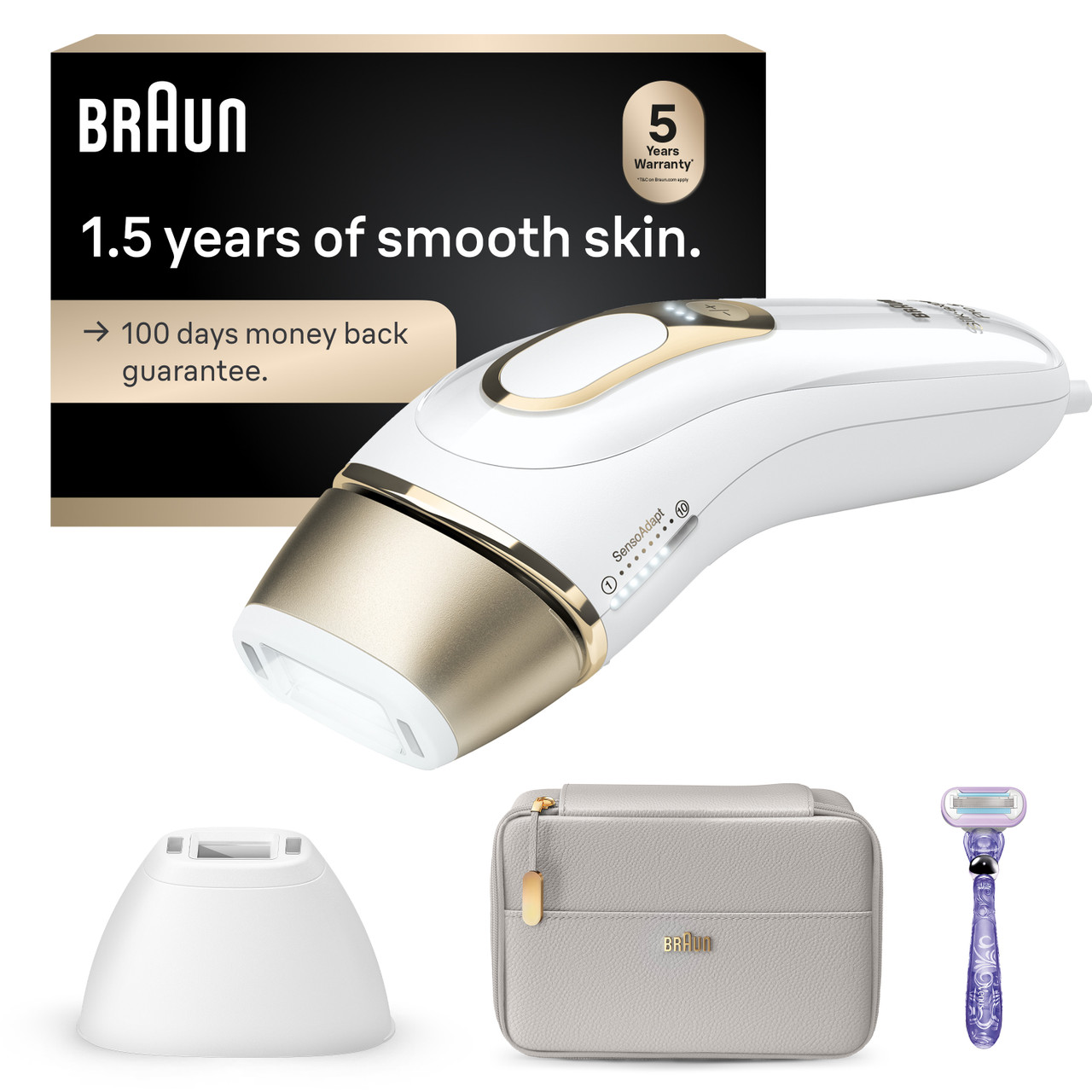 Braun Silk·expert Pro 5 IPL: Alternative to Laser Hair Removal with 2 Caps and Leather Pouch, PL5157 for Women | Quick Ship