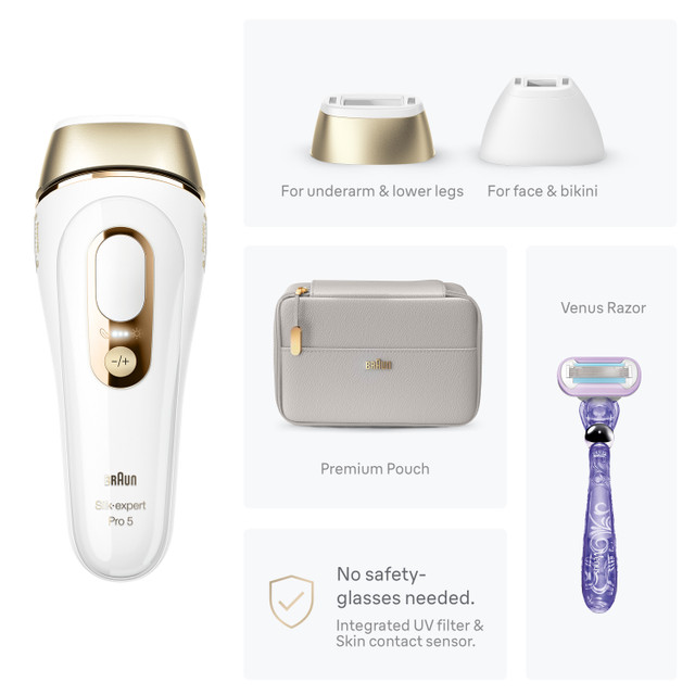 Braun Silk·expert Pro 5 IPL: Alternative to Laser Hair Removal with 2 Caps and Leather Pouch, PL5157 for Women | Quick Ship