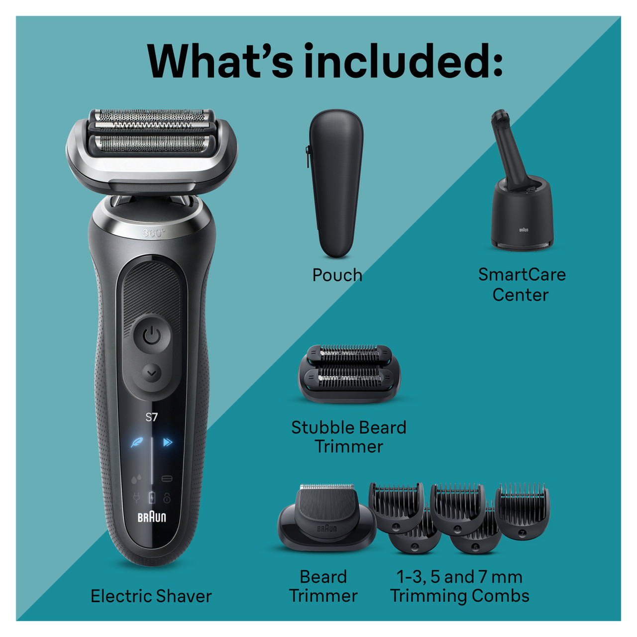 Braun Series 7 Electric Shaver with SmartCare Center, Stubbler, Trimmer, 7185cc for Men | New Arrivals