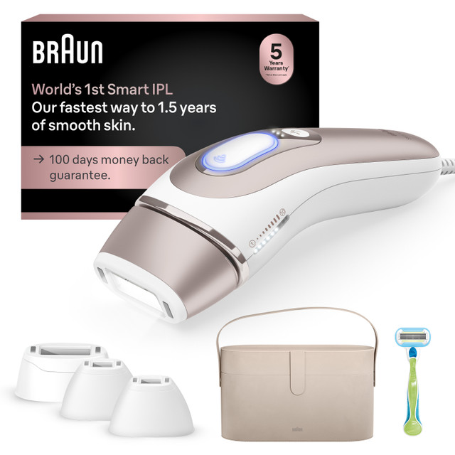 Braun Skin i·expert Smart IPL: At Home Alternative to Laser Hair Removal with 4 Caps and Vanity Case, PL7387 for Women | Quick Ship