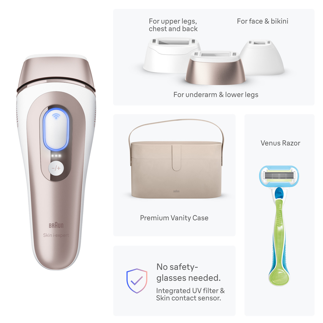 Braun Skin i·expert Smart IPL: At Home Alternative to Laser Hair Removal with 4 Caps and Vanity Case, PL7387 for Women | Quick Ship